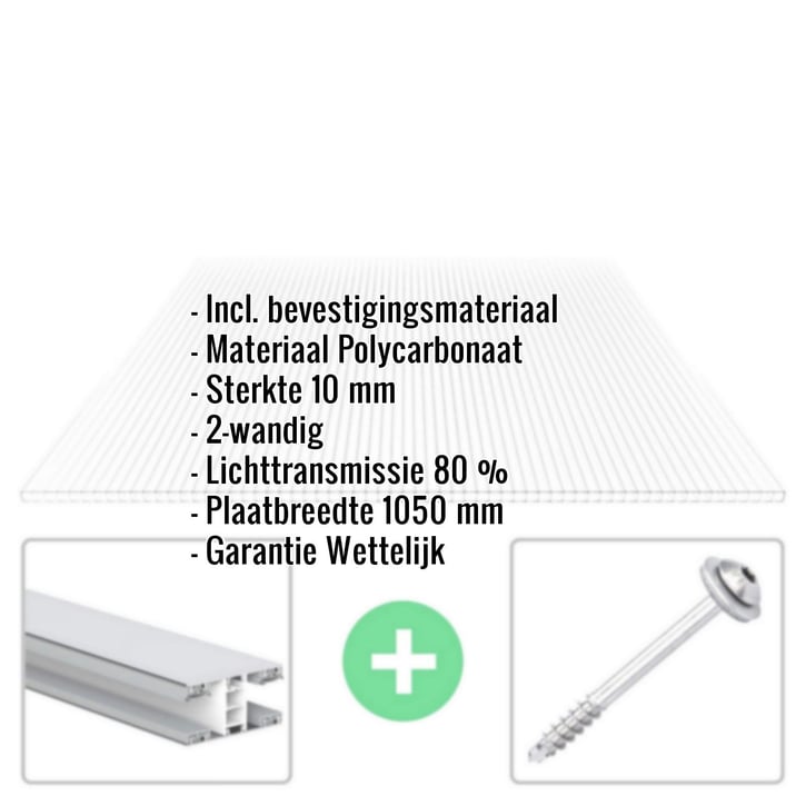 Polycarbonaat kanaalplaat | 10 mm | Profiel Mendig | Voordeelpakket | Plaatbreedte 1050 mm | Helder | Breedte 8,55 m | Lengte 2,00 m #2