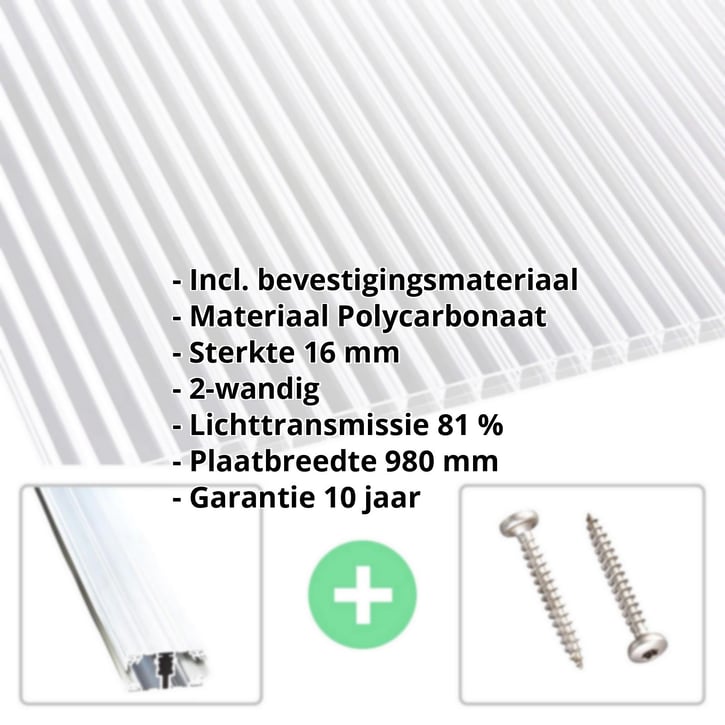 Polycarbonaat kanaalplaat | 16 mm | Profiel A1 | Voordeelpakket | Plaatbreedte 980 mm | Helder | Extra brede kanalen | Breedte 3,08 m | Lengte 2,0 #2
