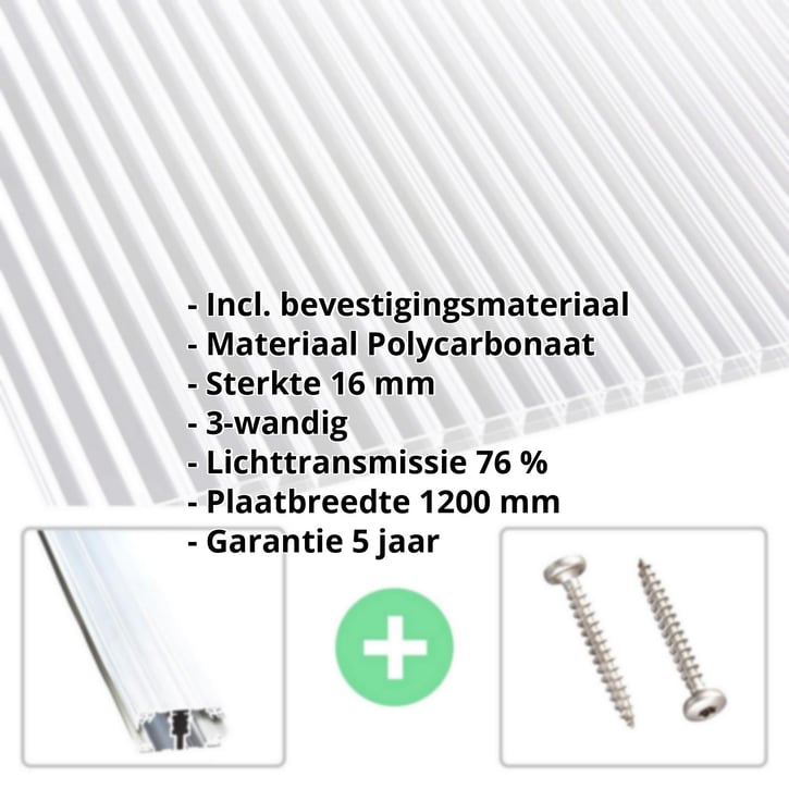 Polycarbonaat kanaalplaat | 16 mm | Profiel A1 | Voordeelpakket | Plaatbreedte 1200 mm | Helder | Blueline | Breedte 3,74 m | Lengte 2,00 m #2