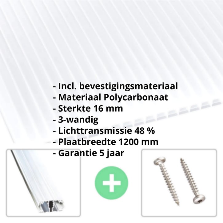 Polycarbonaat kanaalplaat | 16 mm | Profiel A1 | Voordeelpakket | Plaatbreedte 1200 mm | Opaal wit | Blueline | Breedte 3,74 m | Lengte 2,00 m #2