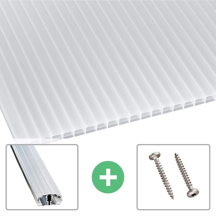 Polycarbonaat kanaalplaat | 16 mm | Profiel A1 | Voordeelpakket | Plaatbreedte 980 mm | Opaal wit | Blueline | Breedte 3,08 m | Lengte 2,00 m #1