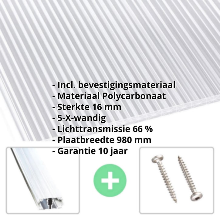 Polycarbonaat kanaalplaat | 16 mm | Profiel A1 | Voordeelpakket | Plaatbreedte 980 mm | Helder | Extra sterk | Breedte 3,08 m | Lengte 2,00 m #2
