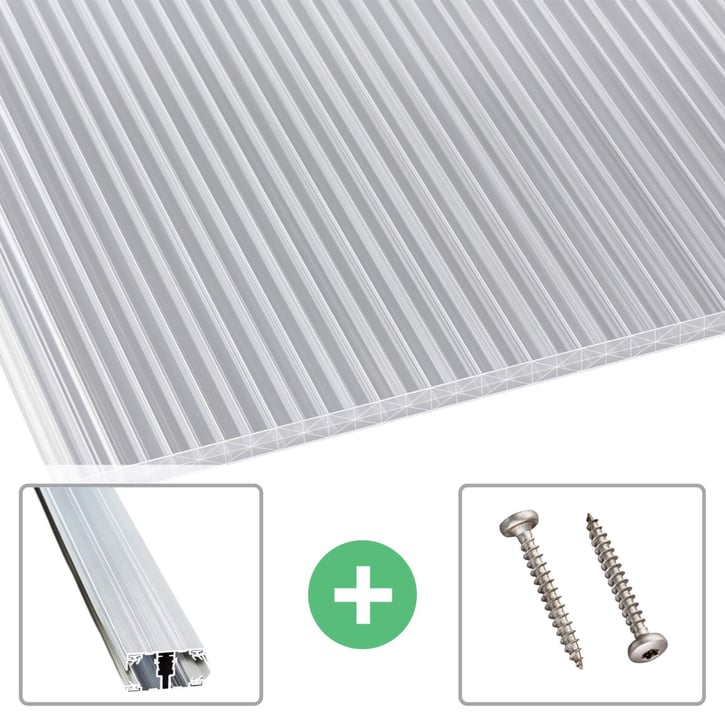 Polycarbonaat kanaalplaat | 16 mm | Profiel A1 | Voordeelpakket | Plaatbreedte 980 mm | Helder | Extra sterk | Breedte 3,08 m | Lengte 2,00 m #1