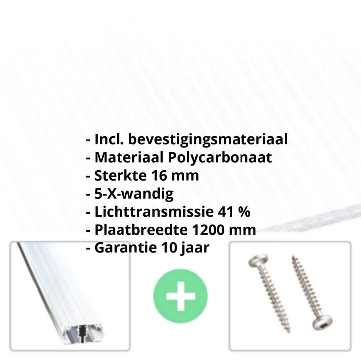 Polycarbonaat kanaalplaat | 16 mm | Profiel A1 | Voordeelpakket | Plaatbreedte 1200 mm | Opaal wit | Extra sterk | Breedte 3,74 m | Lengte 2,00 m #2