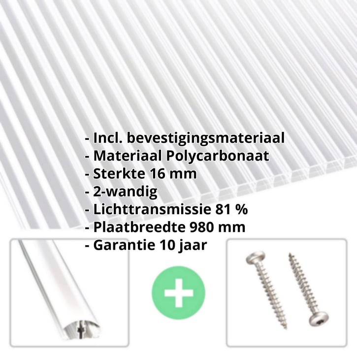 Polycarbonaat kanaalplaat | 16 mm | Profiel A4 | Voordeelpakket | Plaatbreedte 980 mm | Helder | Extra brede kanalen | Breedte 3,09 m | Lengte 2,0 #2