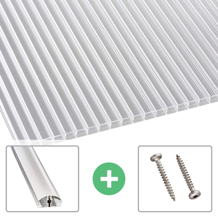Polycarbonaat kanaalplaat | 16 mm | Profiel A4 | Voordeelpakket | Plaatbreedte 980 mm | Helder | Extra brede kanalen | Breedte 3,09 m | Lengte 2,0 #1