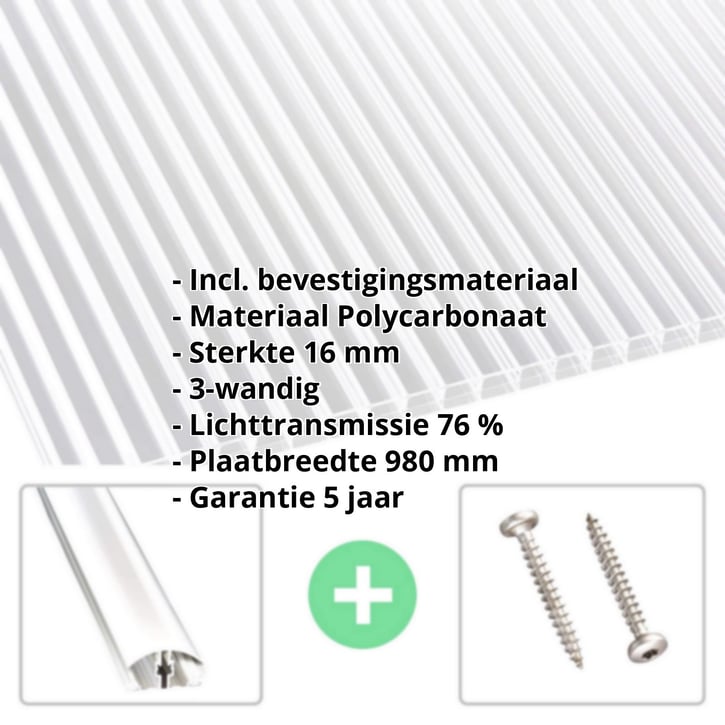 Polycarbonaat kanaalplaat | 16 mm | Profiel A4 | Voordeelpakket | Plaatbreedte 980 mm | Helder | Blueline | Breedte 3,09 m | Lengte 2,00 m #2