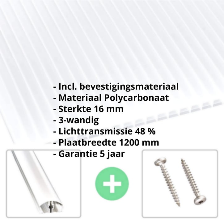 Polycarbonaat kanaalplaat | 16 mm | Profiel A4 | Voordeelpakket | Plaatbreedte 1200 mm | Opaal wit | Blueline | Breedte 3,75 m | Lengte 2,00 m #2
