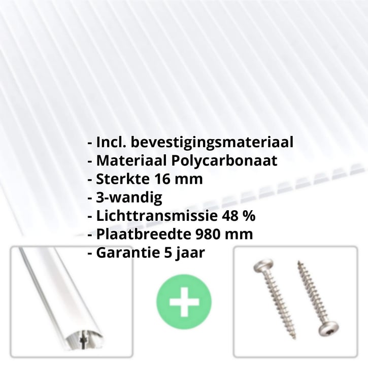 Polycarbonaat kanaalplaat | 16 mm | Profiel A4 | Voordeelpakket | Plaatbreedte 980 mm | Opaal wit | Blueline | Breedte 3,09 m | Lengte 2,00 m #2