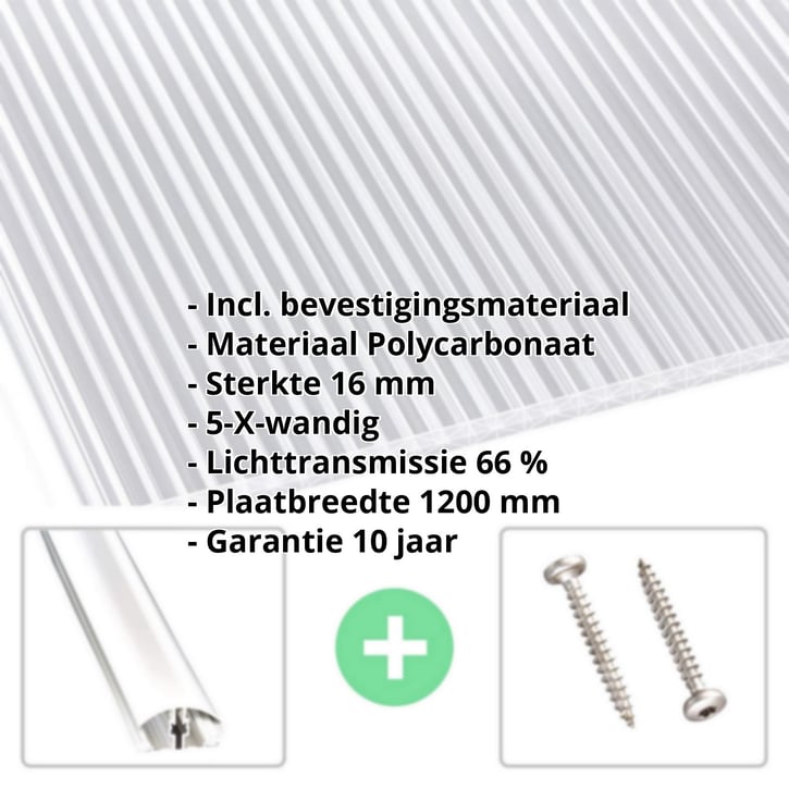Polycarbonaat kanaalplaat | 16 mm | Profiel A4 | Voordeelpakket | Plaatbreedte 1200 mm | Extra sterk | Breedte 3,75 m | Lengte 2,00 m #2