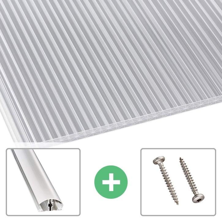 Polycarbonaat kanaalplaat | 16 mm | Profiel A4 | Voordeelpakket | Plaatbreedte 980 mm | Extra sterk | Breedte 3,08 m | Lengte 2,00 m #1