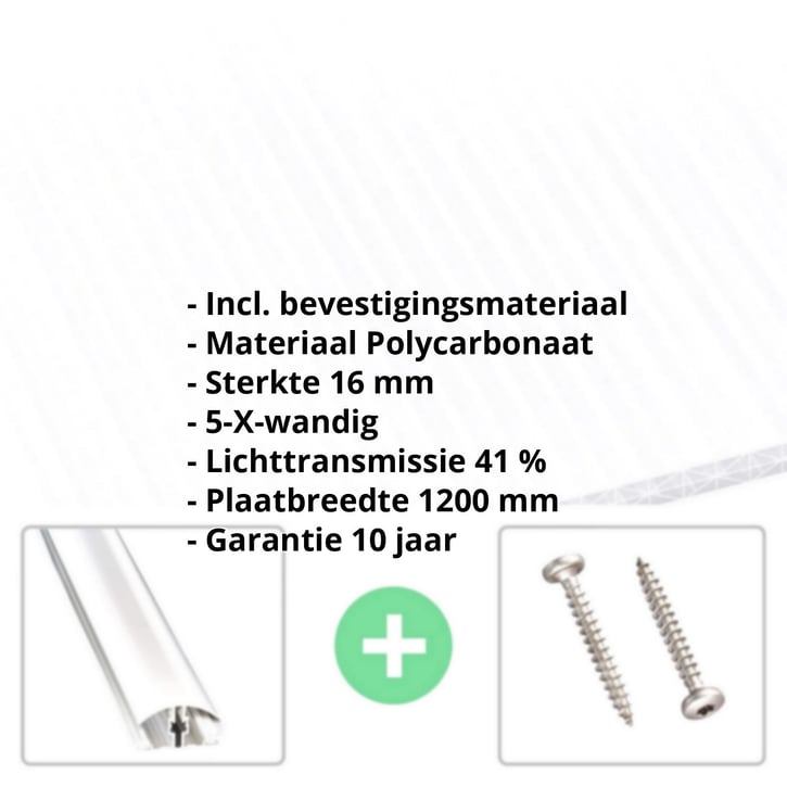 Polycarbonaat kanaalplaat | 16 mm | Profiel A4 | Voordeelpakket | Plaatbreedte 1200 mm | Opaal wit | Extra sterk | Breedte 3,75 m | Lengte 2,00 m #2
