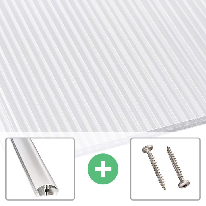 Polycarbonaat kanaalplaat | 16 mm | Profiel A4 | Voordeelpakket | Plaatbreedte 1200 mm | Opaal wit | Extra sterk | Breedte 3,75 m | Lengte 2,00 m #1