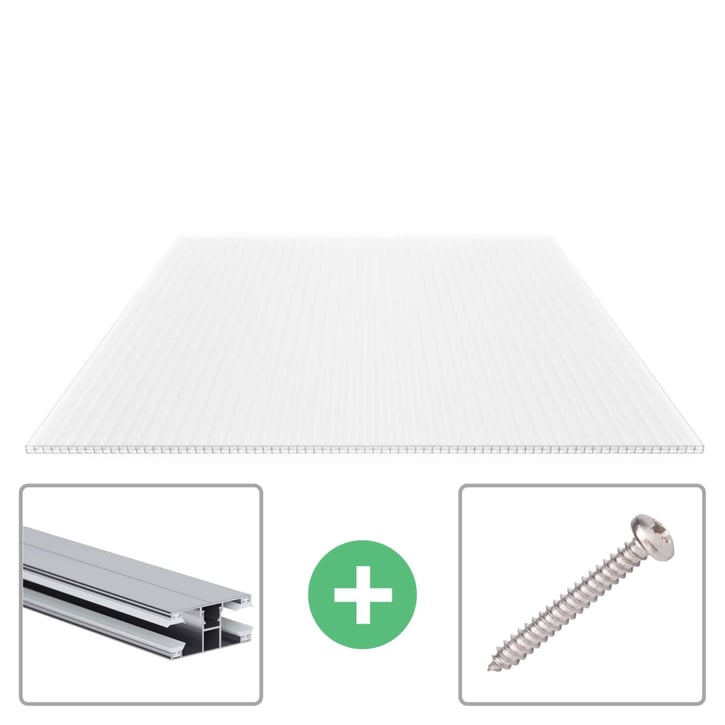 Polycarbonaat kanaalplaat | 16 mm | Profiel DUO | Voordeelpakket | Plaatbreedte 980 mm | Opaal wit | Extra sterk | Breedte 3,09 m | Lengte 2,00 m #1