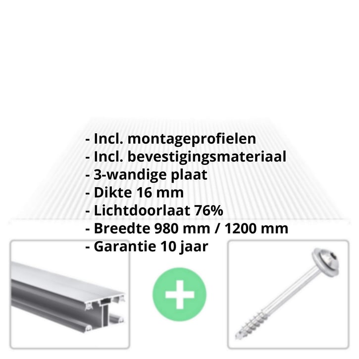 Polycarbonaat kanaalplaat | 16 mm | Profiel ECO | Voordeelpakket | Plaatbreedte 980 mm | Helder | Breedte 3,05 m | Lengte 2,00 m #2