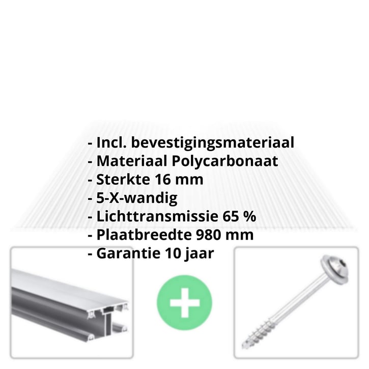 Polycarbonaat kanaalplaat | 16 mm | Profiel ECO | Voordeelpakket | Plaatbreedte 980 mm | Helder | Extra sterk | Breedte 3,05 m | Lengte 2,00 m #2