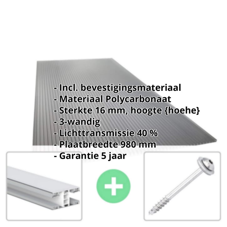 Polycarbonaat kanaalplaat | 16 mm | Profiel Mendig | Voordeelpakket | Plaatbreedte 980 mm | Antracietgrijs | Novalite | Breedte 3,09 m | Lengte 2,00 m #2
