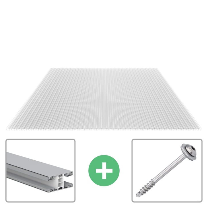 Polycarbonaat kanaalplaat | 16 mm | Profiel Mendig | Voordeelpakket | Plaatbreedte 1200 mm | Helder | X-Structuur | Breedte 6,21 m | Lengte 3,00 m #1