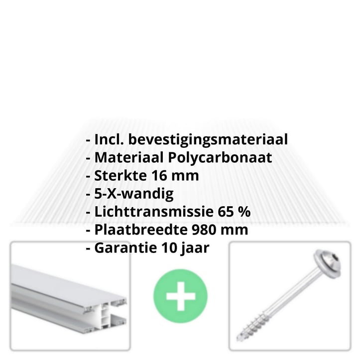 Polycarbonaat kanaalplaat | 16 mm | Profiel Mendig | Voordeelpakket | Plaatbreedte 980 mm | Helder | Extra sterk | Breedte 3,09 m | Lengte 2,00 m #2