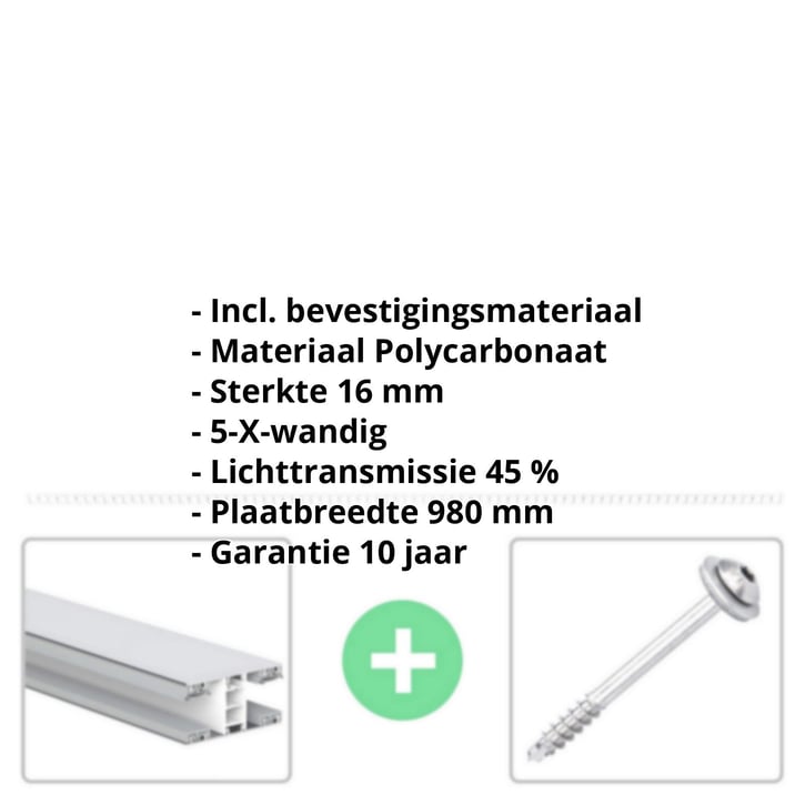 Polycarbonaat kanaalplaat | 16 mm | Profiel Mendig | Voordeelpakket | Plaatbreedte 980 mm | Opaal wit | Extra sterk | Breedte 3,09 m | Lengte 2,00 m #2