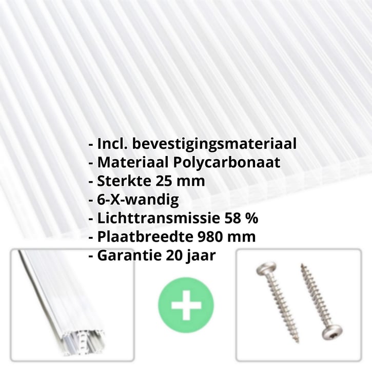Polycarbonaat kanaalplaat | 25 mm | Profiel A3 | Voordeelpakket | Plaatbreedte 980 mm | Helder | Extra sterk | Breedte 3,08 m | Lengte 2,00 m #2