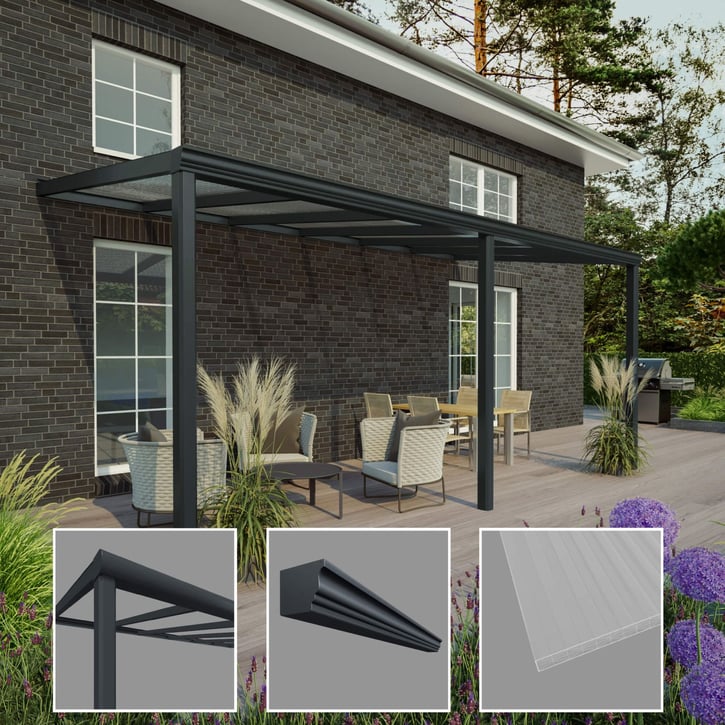 Terrasoverkapping | Sneeuwzone 1 | RAL 7016 | Plaat helder | Lijst klassiek | Breedte 7,06 m | Diepte 2,50 m #3