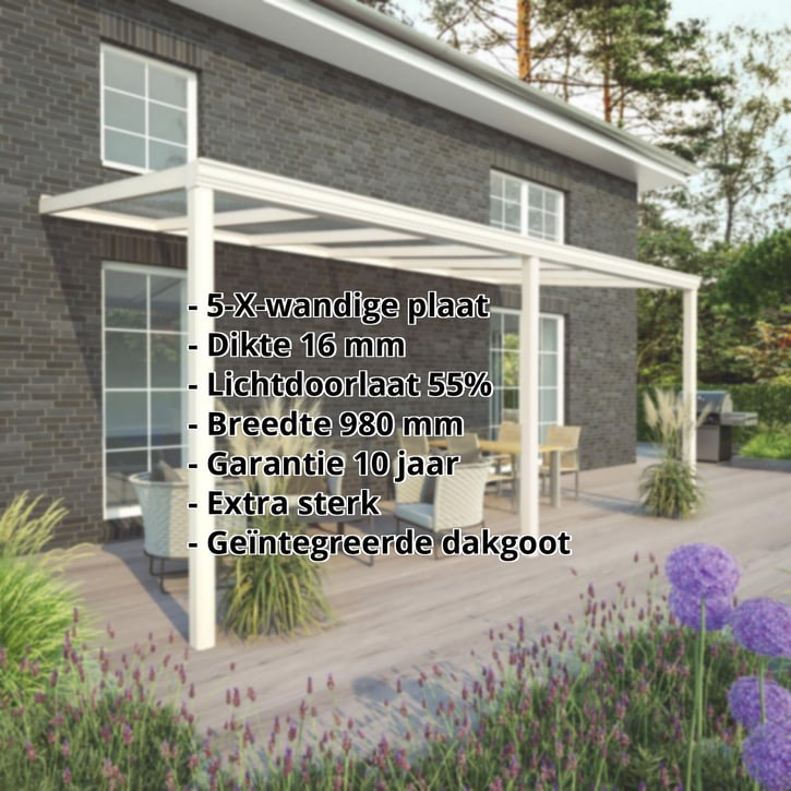 Terrasoverkapping | Sneeuwzone 1 | RAL 9001 | Plaat helder | Lijst klassiek | Breedte 7,06 m | Diepte 2,50 m #2