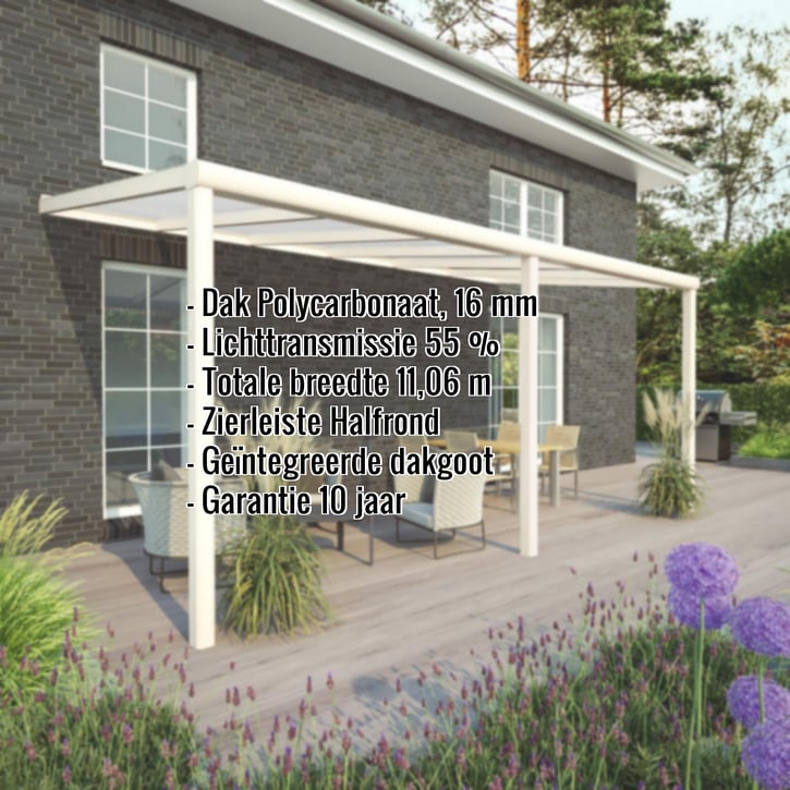 Terrasoverkapping | Sneeuwzone 1 | RAL 9001 | Plaat opaal wit | Lijst halfrond | Breedte 11,06 m | Diepte 3,50 m #2