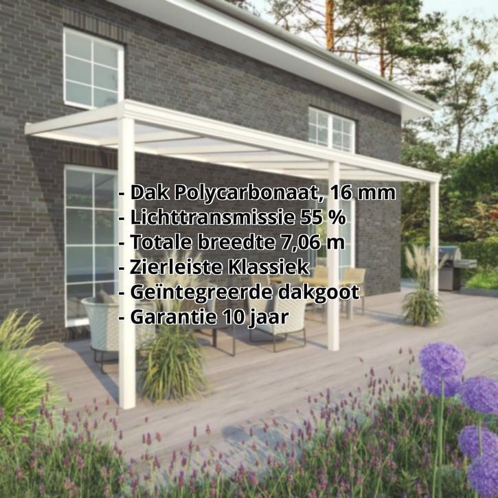 Terrasoverkapping | Sneeuwzone 1 | RAL 9001 | Plaat opaal wit | Lijst klassiek | Breedte 7,06 m | Diepte 2,50 m #2