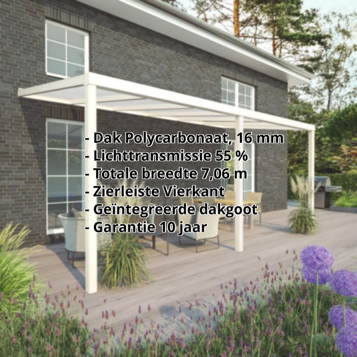 Terrasoverkapping | Sneeuwzone 1 | RAL 9001 | Plaat opaal wit | Lijst vierkant | Breedte 7,06 m | Diepte 2,50 m #2