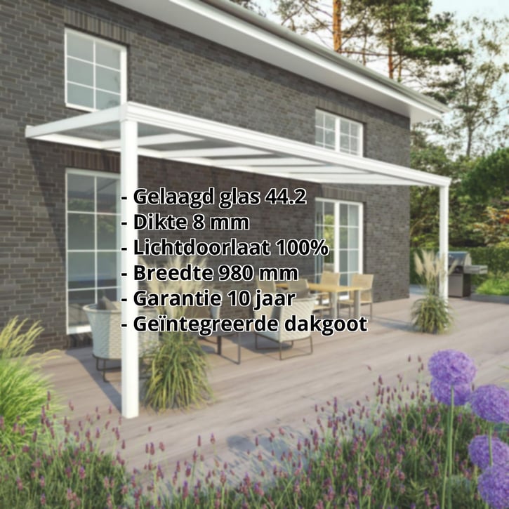 Terrasoverkapping | Sneeuwzone 1 | RAL 9016 | Glasplaat helder | Lijst klassiek | Breedte 4,06 m | Diepte 2,50 m #2