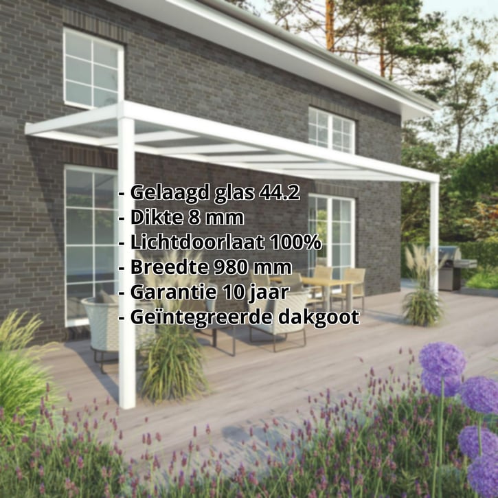 Terrasoverkapping | Sneeuwzone 1 | RAL 9016 | Glasplaat helder | Lijst vierkant | Breedte 4,06 m | Diepte 2,50 m #2