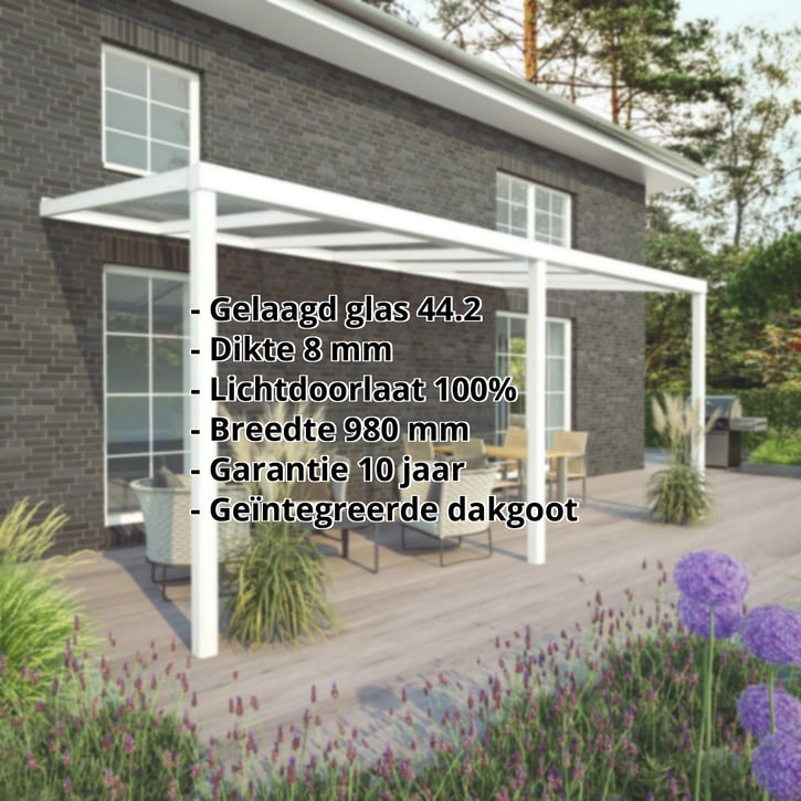 Terrasoverkapping | Sneeuwzone 1 | RAL 9016 | Glasplaat helder | Lijst vierkant | Breedte 7,06 m | Diepte 2,50 m #2