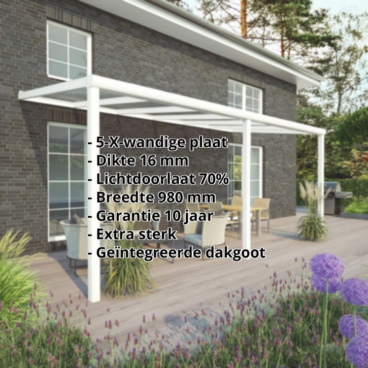 Terrasoverkapping | Sneeuwzone 1 | RAL 9016 | Plaat helder | Lijst halfrond | Breedte 7,06 m | Diepte 2,50 m #2