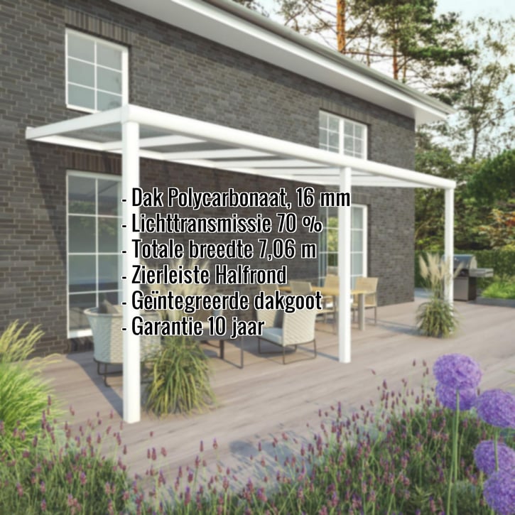 Terrasoverkapping | Sneeuwzone 1 | RAL 9016 | Plaat helder | Lijst halfrond | Breedte 7,06 m | Diepte 3,50 m #2