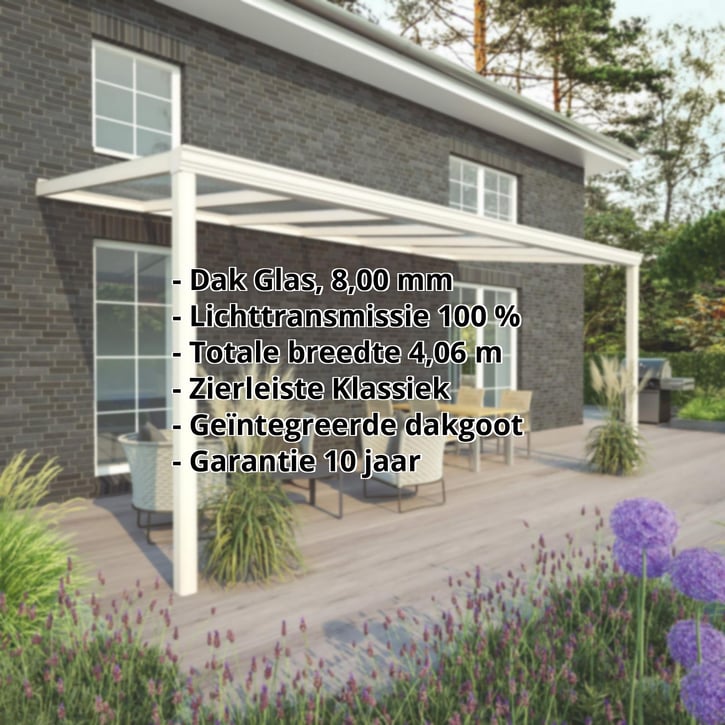 Terrasoverkapping | Sneeuwzone 2 | RAL 9001 | Glasplaat helder | Lijst klassiek | Breedte 4,06 m | Diepte 2,50 m #2
