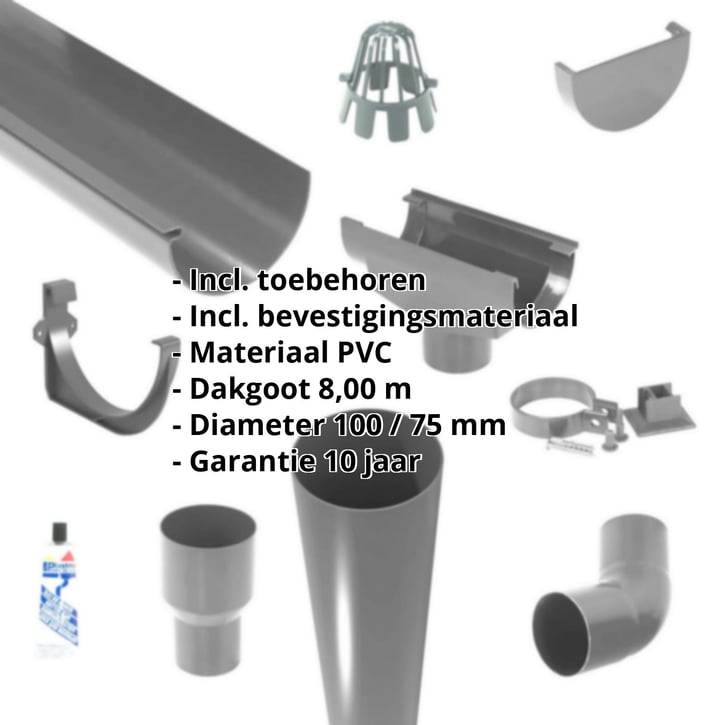 Kunststof dakgoot voordeelpakket 8 m 100 75 mm Kleur grafiet