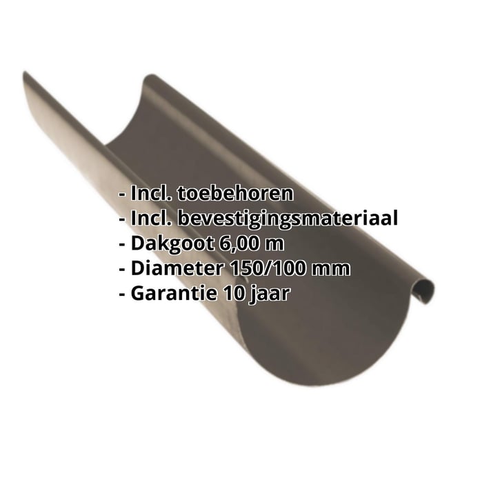 Stalen dakgoot voordeelpakket 6 m | Ø 150/100 mm | Kleur bruin #2