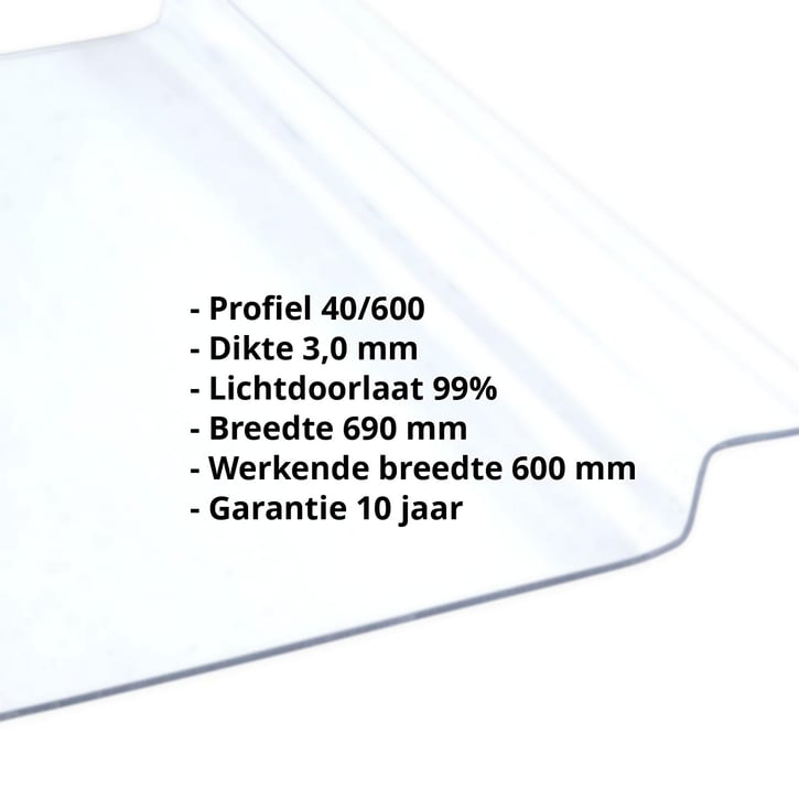 Polycarbonaat damwandplaat EZ Glaze | 40/600 | 3,00 mm | Helder | 3000 mm #2