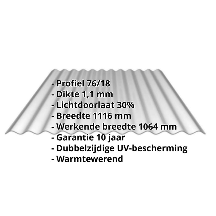 Polycarbonaat golfplaat | 76/18 | 1,10 mm | Zilvergrijs | Dubbelzijdige UV-bescherming | Warmtewerend | 7000 mm #2