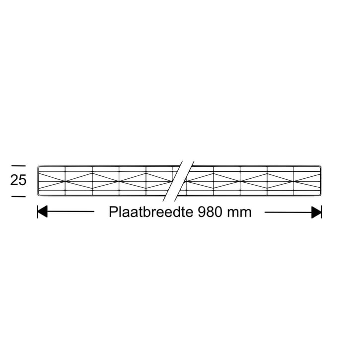Polycarbonaat kanaalplaat | 25 mm | Breedte 980 mm | Opaal wit | Extra sterk | 500 mm #5
