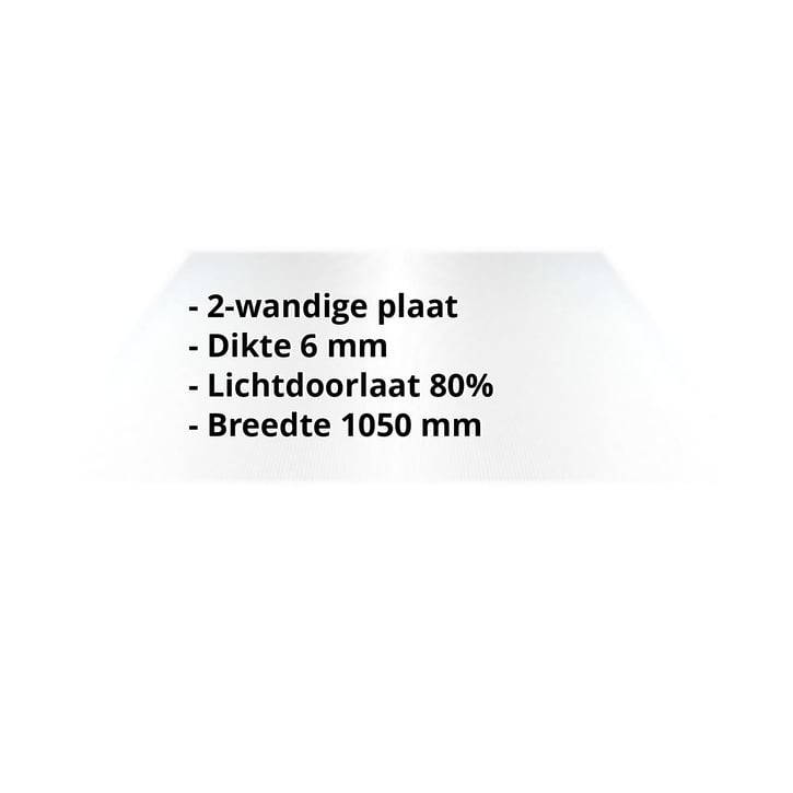 Polycarbonaat kanaalplaat | 6 mm | Breedte 1050 mm | Helder | 500 mm #2