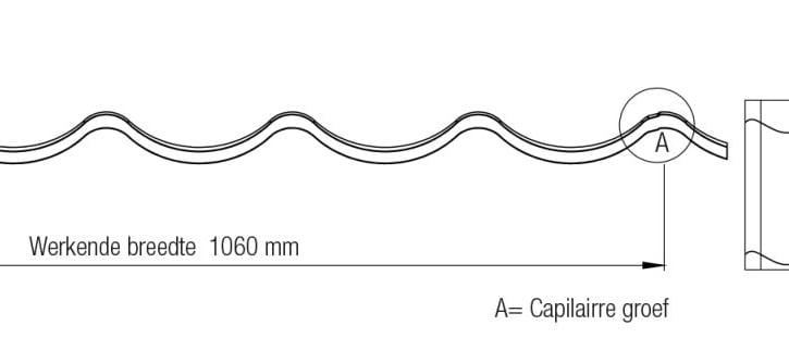 Dakpanplaat 2/1060 | Anti-Drup 1000 g/m² | Aluminium 0,70 mm | 25 µm Polyester | 6005 - Mosgroen #7