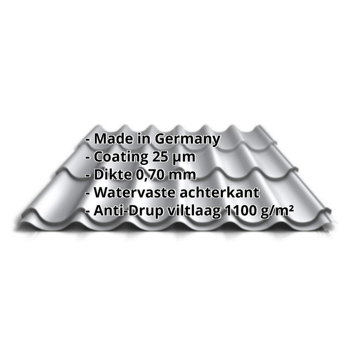Dakpanplaat 2/1060 | Anti-Drup 1000 g/m² | Aluminium 0,70 mm | 25 µm Polyester | 9006 - Zilver-Metallic #2