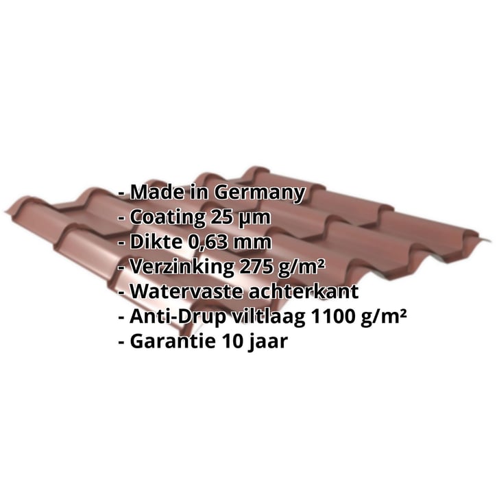 Dakpanplaat EUROPA | Anti-Drup 1000 g/m² | Staal 0,63 mm | 25 µm Polyester | 8012 - Roodbruin #2