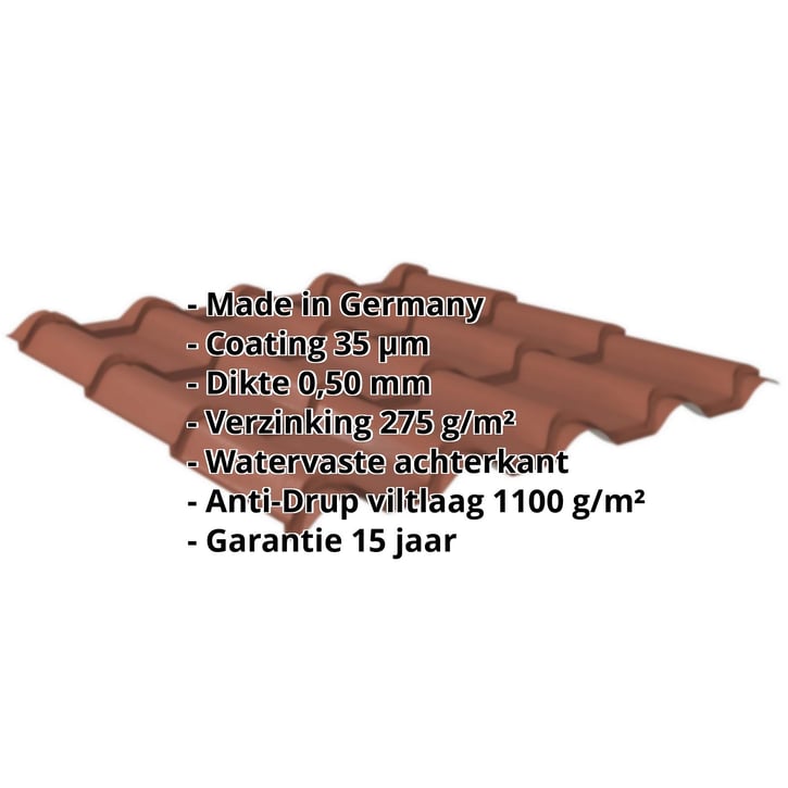 Dakpanplaat EUROPA | Anti-Drup 1000 g/m² | Staal 0,50 mm | 35 µm Mattpolyester | 75 - Terracotta #2