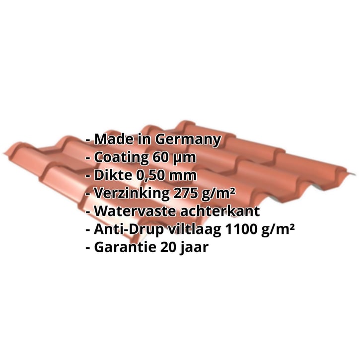 Dakpanplaat EUROPA | Anti-Drup 1000 g/m² | Staal 0,50 mm | 60 µm TTHD | 8004 - Koperbruin #2