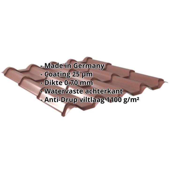 Dakpanplaat EUROPA | Anti-Drup 1000 g/m² | Aluminium 0,70 mm | 25 µm Polyester | 8012 - Roodbruin #2