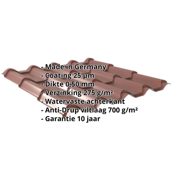 Dakpanplaat EUROPA | Anti-Drup 700 g/m² | Staal 0,50 mm | 25 µm Polyester | 8012 - Roodbruin #2