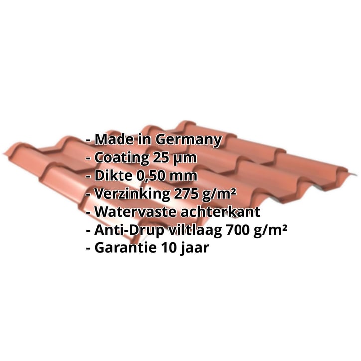Dakpanplaat EUROPA | Anti-Drup 700 g/m² | Staal 0,50 mm | 25 µm Polyester | 8004 - Koperbruin #2
